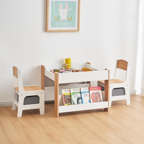 4-in-1 Kids Activity Table and Chair Set with Storage Drawer - Ivory White