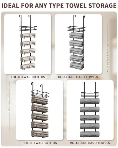 6-Tier Over-the-Door Towel Rack - No Drill Bathroom Storage Organizer