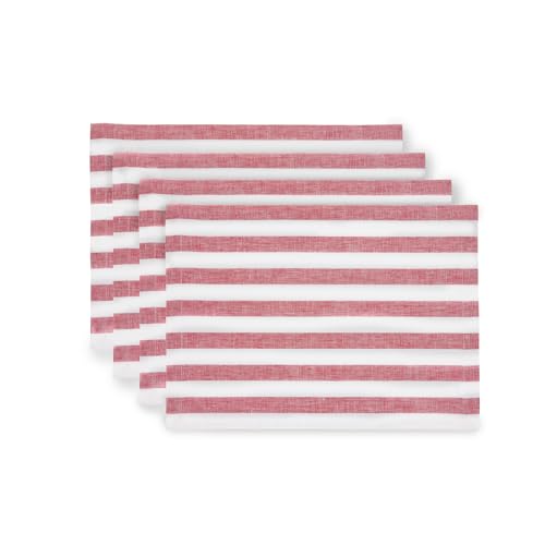 Solino Home Red & White 14x19 Inch Linen Placemats Set of 4 - Sorrento Stripe