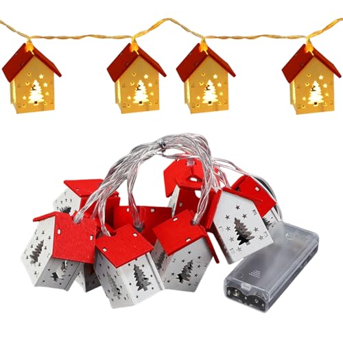 Symphonyw Wooden House Christmas String Lights 6.56 FT 10 LED Xmas Tree Decoration - Battery Operated
