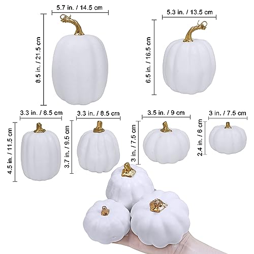 10 Pcs Assorted Artificial White Foam Pumpkins for Fall Home Decor