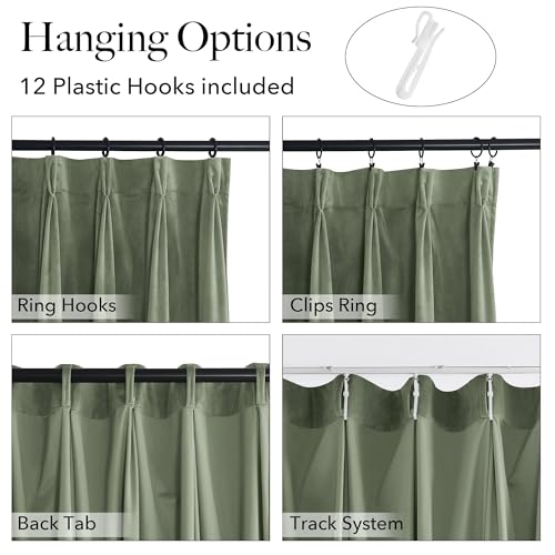 StangH Sage Green Pinch Pleated Velvet Curtains 2 Panels 38"W x 108"L
