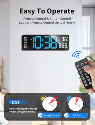 16-Inch Large LED Digital Wall Clock with Remote and RGB Night Light