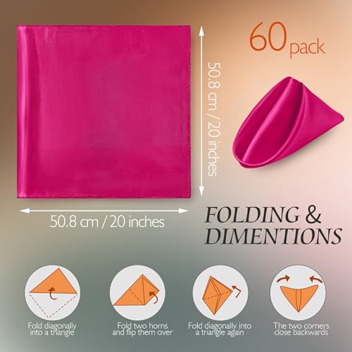 Manyshofu 20x20 Inch Hot Pink Satin Napkins Set of 60 Reusable Party Table Decor