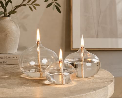 Set of 3 Refillable Borosilicate Glass Oil Lamps for Indoor Use