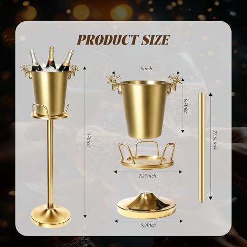 TOSELBAI Champagne & Ice Bucket Set with Stand - Large 5L Gold Stainless Steel, Includes Tongs & Scoop (2 Pack)