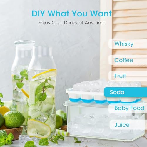 Silicone Ice Cube Tray Set with Lid, Bin & Scoop - 4 Pack Stackable