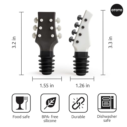 OTOTO Cork n' Roll Guitar & Bass Wine Stoppers Set - Unique Kitchen Gadgets, Perfect Gift for Music & Wine Lovers