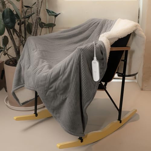 HOMLYNS Grey Heated Throw Blanket with 5 Heat Settings & 3-Hour Timer
