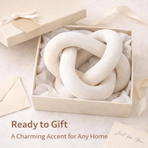 3-Link Wood Knot Decor - Hand-Carved Boho Rustic Table Accent, White