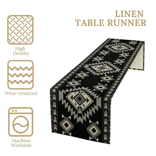 GMLOV 13x60in Black Aztec Table Runner Ethnic Southwest Geometric Tribal Home Decor
