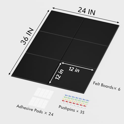 Large Felt Bulletin Board Tiles - 6 Pack Self-Adhesive Wall Pin Boards