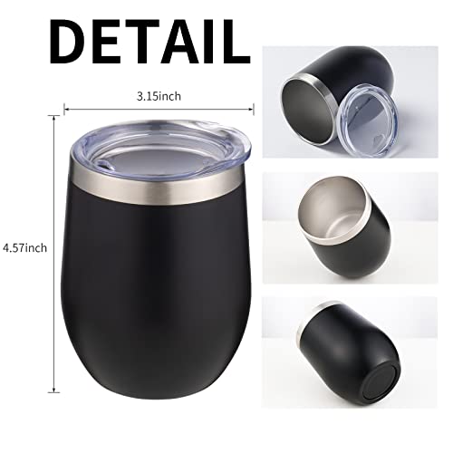 12oz Stainless Steel Wine Tumblers - Insulated Stemless Travel Cups, 4 Pack