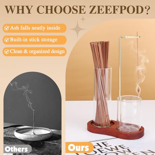 2-in-1 Wooden Incense Holder with Glass Ash Catcher for Sticks