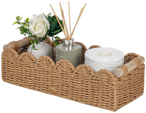 Scalloped Woven Paper Rope Storage Basket with Handles