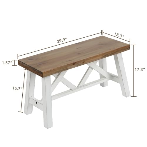30-Inch Solid Wood Farmhouse Entryway Bench with X-Structure