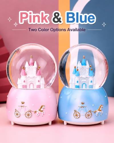 Musical Castle Snow Globe with Automatic Snowfall and LED Lights (Pink)