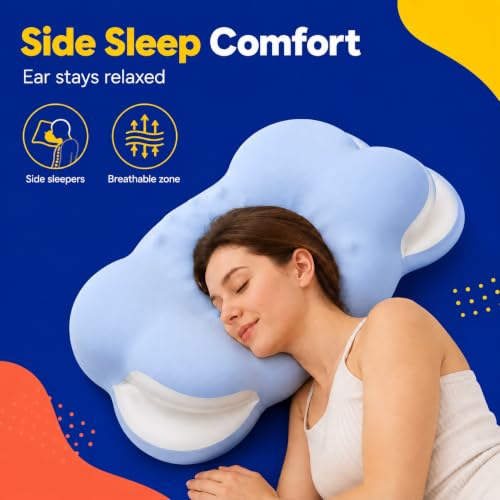 Cooling Memory Foam Cervical Neck Pillow with Zero-Pressure Ear Zone