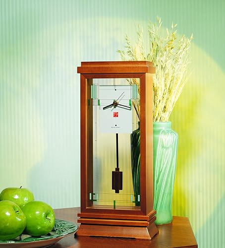 Prairie Style Mantel Clock with Geometric Pendulum and Walnut Finish