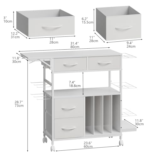 Rolling Wrapping Paper Storage Cart with Foldable Table and Drawers