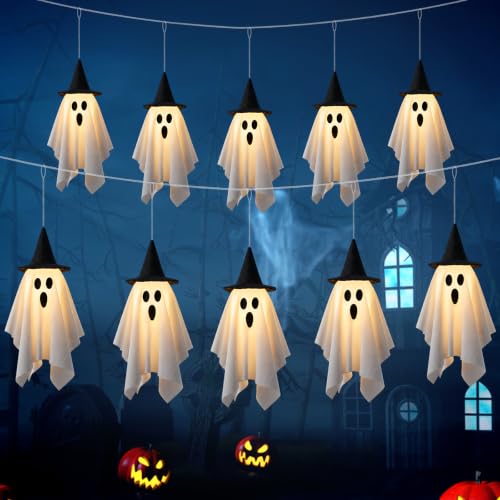12.5ft Halloween Ghost String Lights with Hats - 8 Modes LED Garland