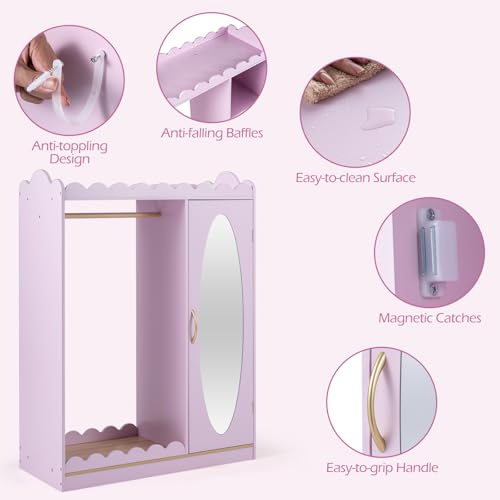 Kids Dress Up Storage Closet with Full Length Mirror and Hanging Rack