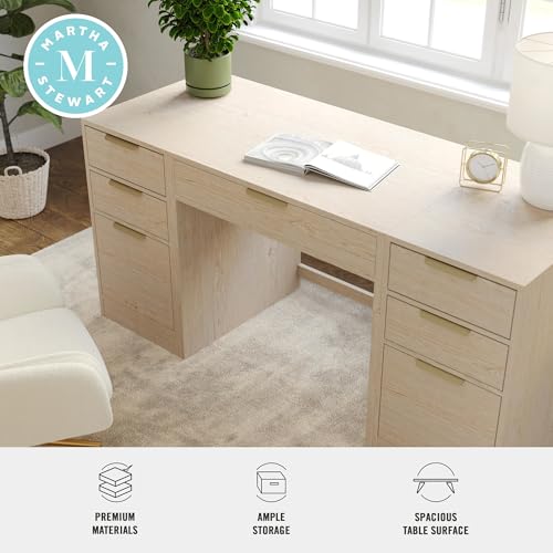 Martha Stewart Kayden Modular Desk with Dual File Cabinets - Light Natural / 7 Drawer