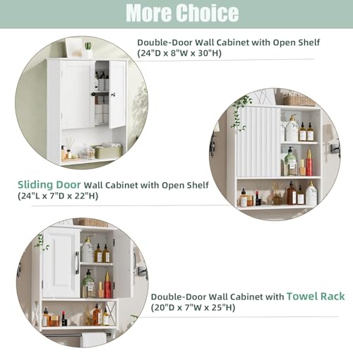 Wall Mounted Bathroom Storage Cabinet with Adjustable Shelf, 30-Inch White
