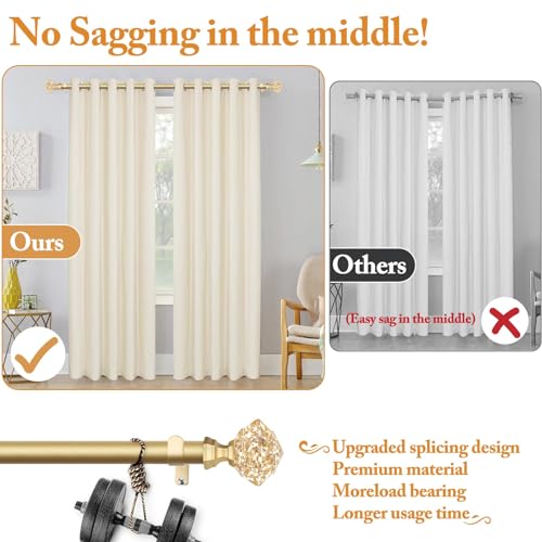 Adjustable Gold Single Curtain Rod with Diamond Finials, 32 to 58 Inch