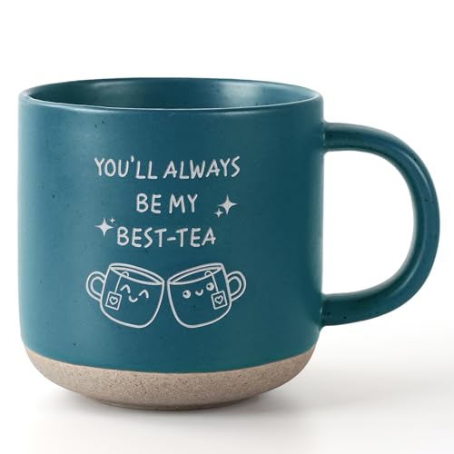 FreeJac BEST-TEA Blue Mug - 12.8oz Ceramic Coffee & Tea Cup for Women, Unique Gift for Bestie & Sister