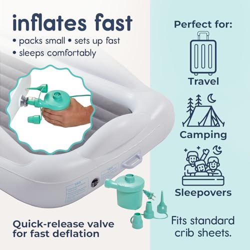 Inflatable Toddler Travel Bed with 4-Sided Safety Bumpers Grey