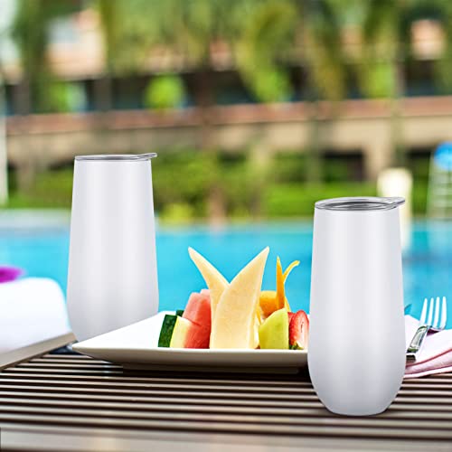 Lifecapido 2 Pack White Insulated Stainless Steel Champagne Tumblers 12oz - Double Wall Flutes for Weddings & Parties