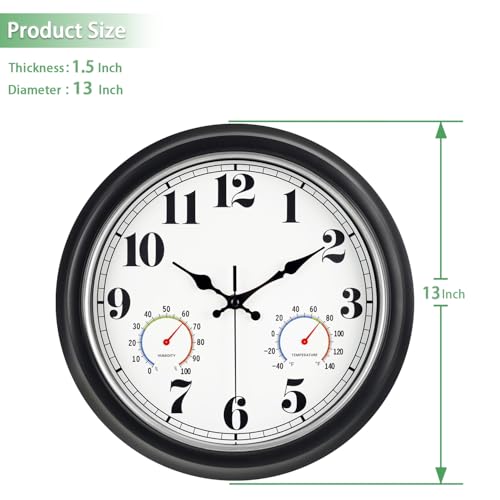 13-Inch Waterproof Outdoor Wall Clock with Thermometer & Hygrometer