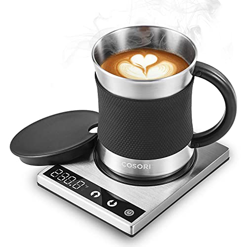Cosori Silver Coffee Mug Warmer & Mug Set - Precise 1°F Temperature Control, 17oz Stainless Steel