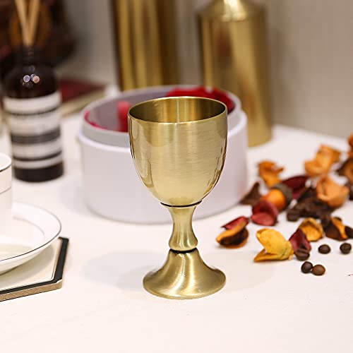Vintage Brass Wine Goblet 3.5 oz - Handcrafted Golden Altar Chalice