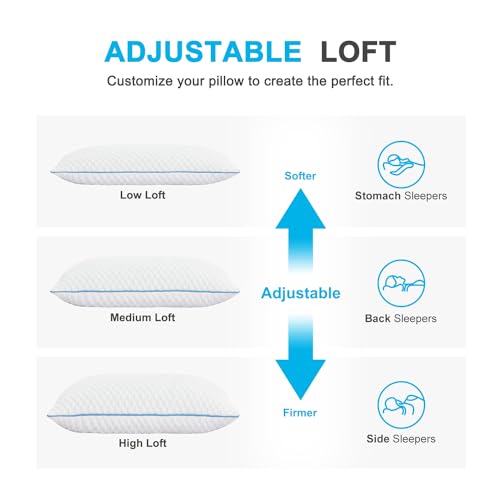 Cooling Shredded Memory Foam Bed Pillows, Queen Size, Set of 2