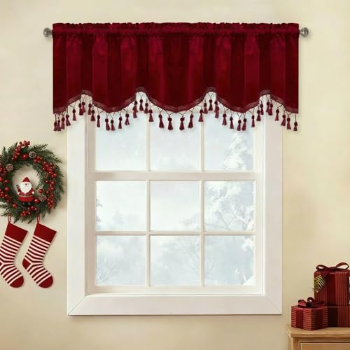 StangH Red Velvet Valances with Tassels 52x18 Inch, Pack of 2, Home Decor