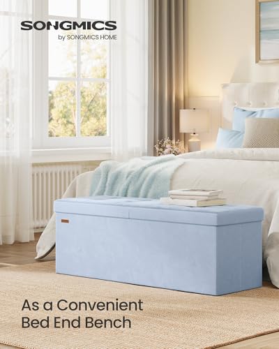 43-Inch Velvet Storage Ottoman Bench with Flipping Lid, Pale Blue