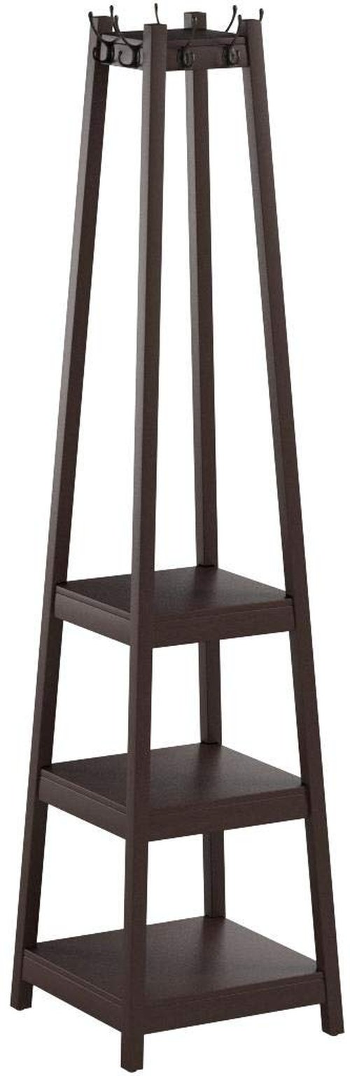 Roundhill Furniture Vassen Coat Rack with 3-Tier Storage Shelves in Espresso Finish