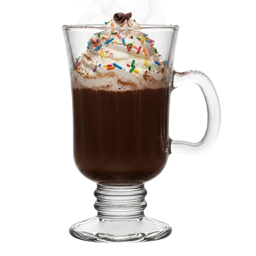 Restaurantware 24-Pack Clear Irish Coffee Mug with Ornate Stem 8.5oz Chip-Resistant Beverageware