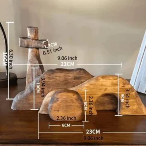 Handcrafted Wooden Easter Empty Tomb Scene & Cross Tabletop Decor Set