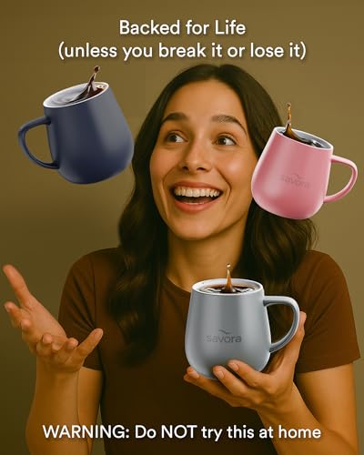Savora 12oz IntelliHeat Wireless Coffee Mug Blue | Maintains 135°F, Handcrafted Ceramic & Lid