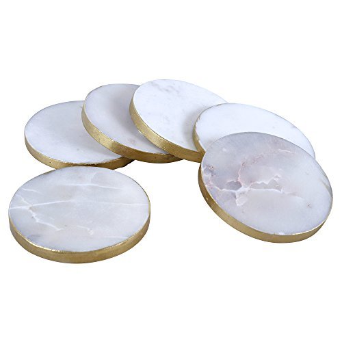 GoCraft Set of 4 Handcrafted Marble Coasters with Gold Painted Edges – White Marble Coasters for Wine Glasses, Coffee Mugs, and Beverages – Elegant Table Protectors for Home Décor and Barware