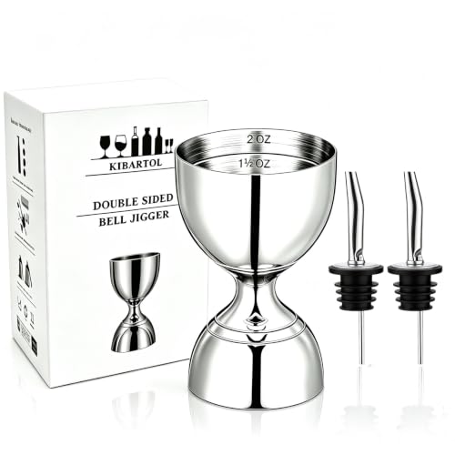 KIBARTOL Silver 1 Jigger - 2 Pourers Professional Stainless Steel Bartender Measuring Tool