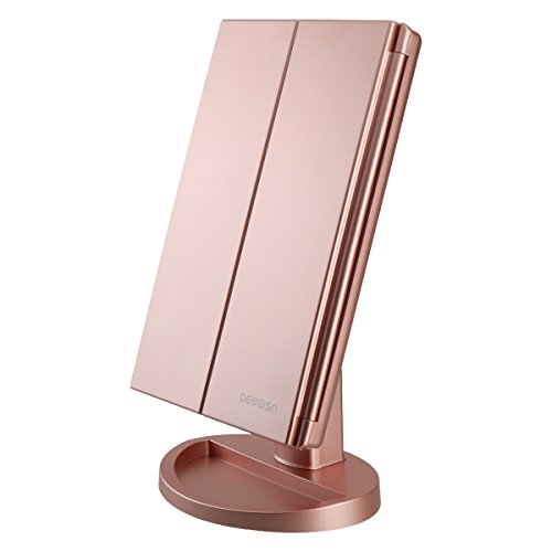 deweisn Dresser Mount Tri-Fold Lighted Vanity Mirror with 21 LED