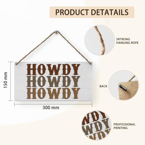 Retro Western Howdy Wooden Wall Sign, Rustic Farmhouse Decor Plaque 12x6 Inch