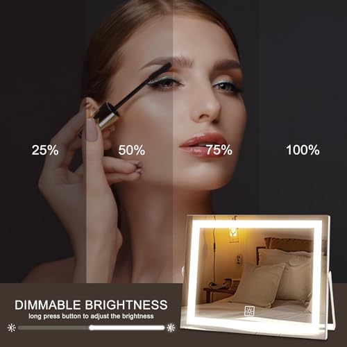 ACOLAR 14 Inch LED Vanity Makeup Mirror with Lights, Dimmable Touch, 360° Rotation, Large Metal Frame, 11" W