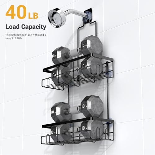 Hanging Shower Caddy Over Showerhead - Rustproof No Drill 2-Tier Organizer