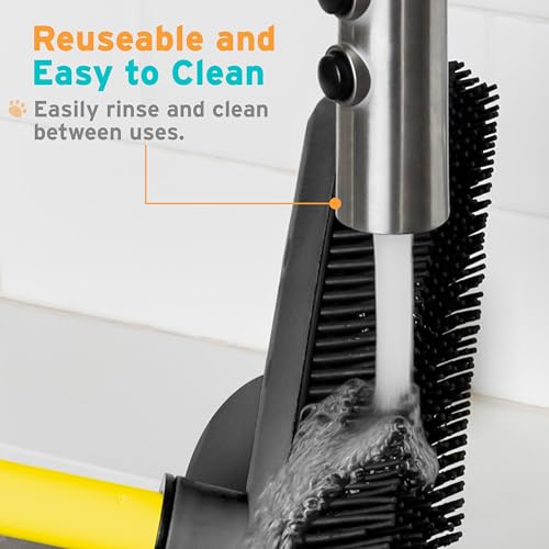 Rubber Pet Hair Removal Broom with 61" Telescopic Handle & Squeegee