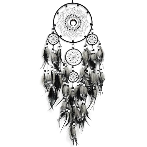 Large Black Dream Catcher Wall Decor with Tree of Life and Natural Feathers
